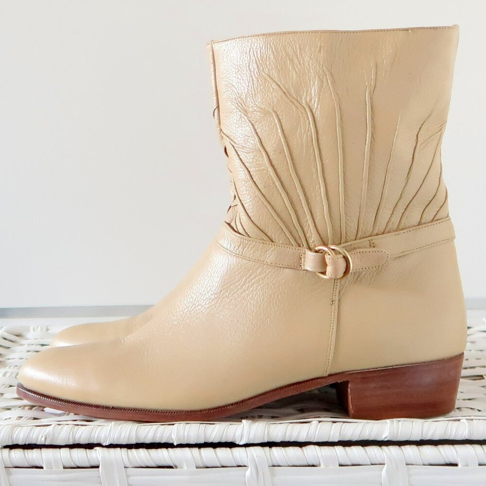 Hardy Men’s Beige Leather Almond Toe Western Cowboy Ankle Boots Brazil 9.5